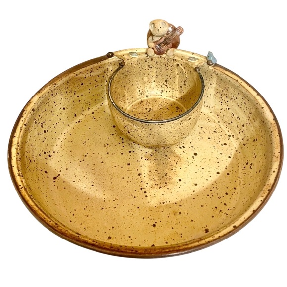 Hand Made Studio Pottery Artist Signed Chip & Dip Platter Bear Playing Guitar - Picture 8 of 12